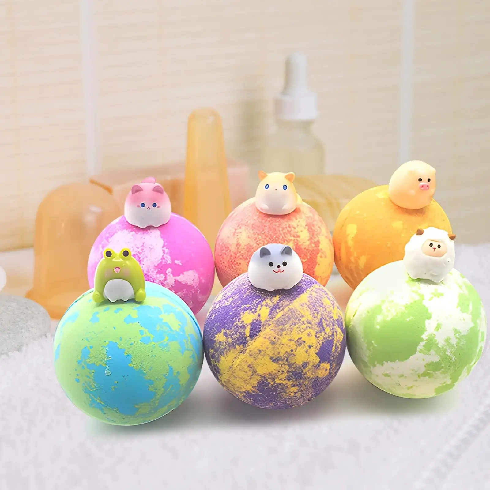 Kids Surprise Bath Bombs 6PCS Chubby Cute Animal Toy Gift Set Natural Essential Oils Long Lasting Fragrance Skin Moisturizing