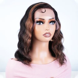 180 Density T Lace Body Wave Lace Frontal Bob Wig P1B/30 Bob Human Hair Wigs Highlight Brazilian Remy Short Bob Wig For Women