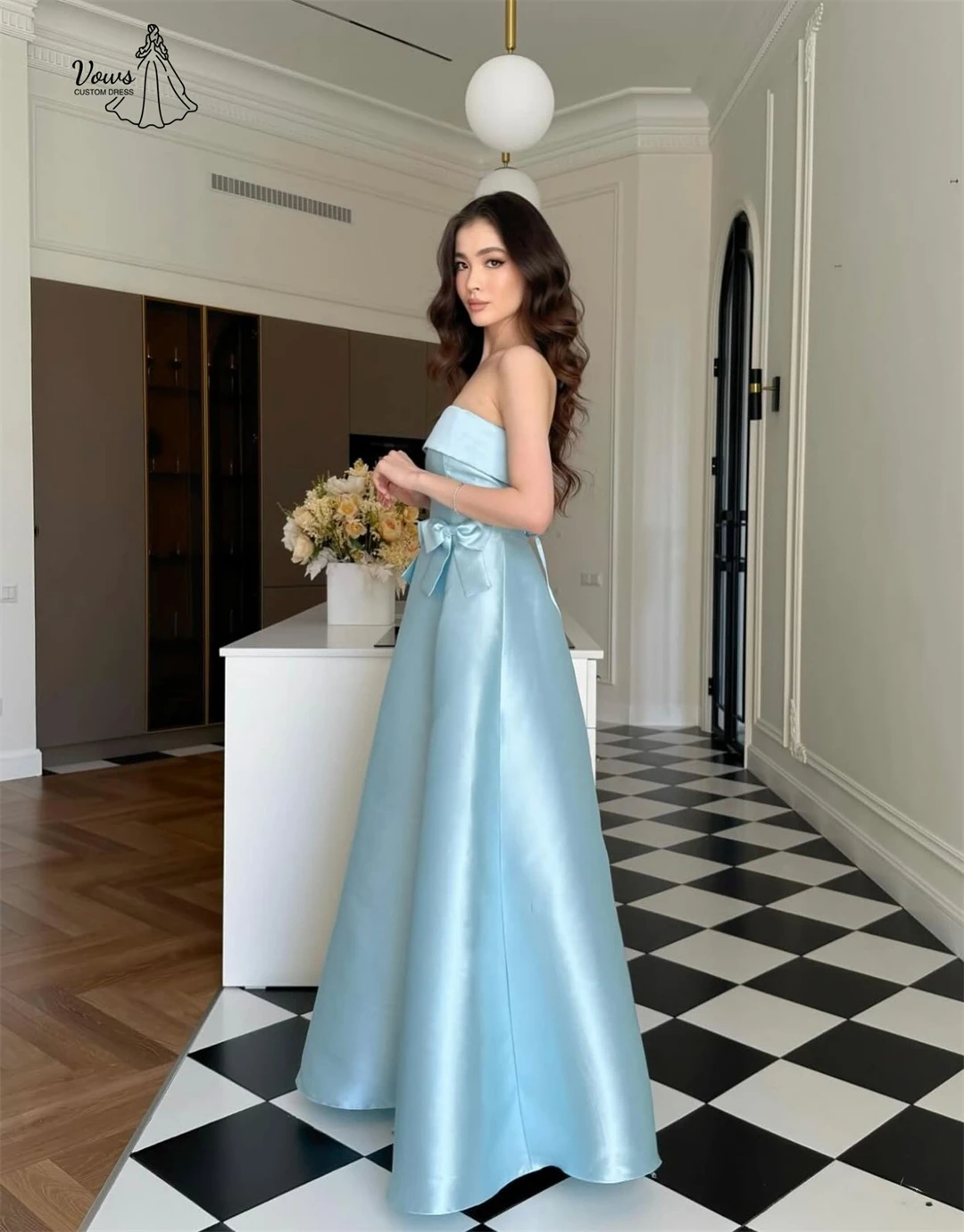 Vows-vestidos de fiesta de noche elegantes, vestido de noche de lujo 2025, línea de satén, vestido de baile hecho a medida, bata de velada para mujer