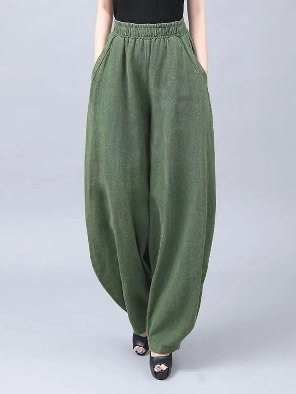 กางเกงลำลองเอวยางยืดทรงหลวมสไตล์เรโทรใหม่ปี 2025 สำหรับผู้หญิง เอวสูง ทรงตรง ขากว้าง ขายาว ใส่ได้หลายโอกาส