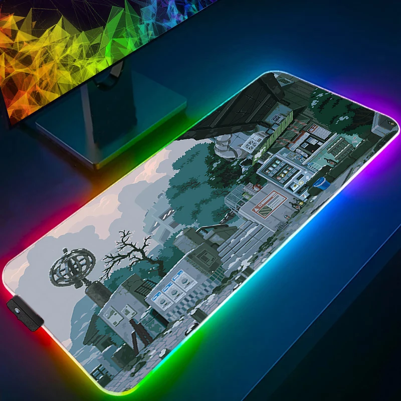 

E-sports Mouse Pad Smooth Flexible Rubber Gamer LED PC Computer Pixel City HD Print Anime Keyboard Pad RGB Kawaii Soft Mousepad