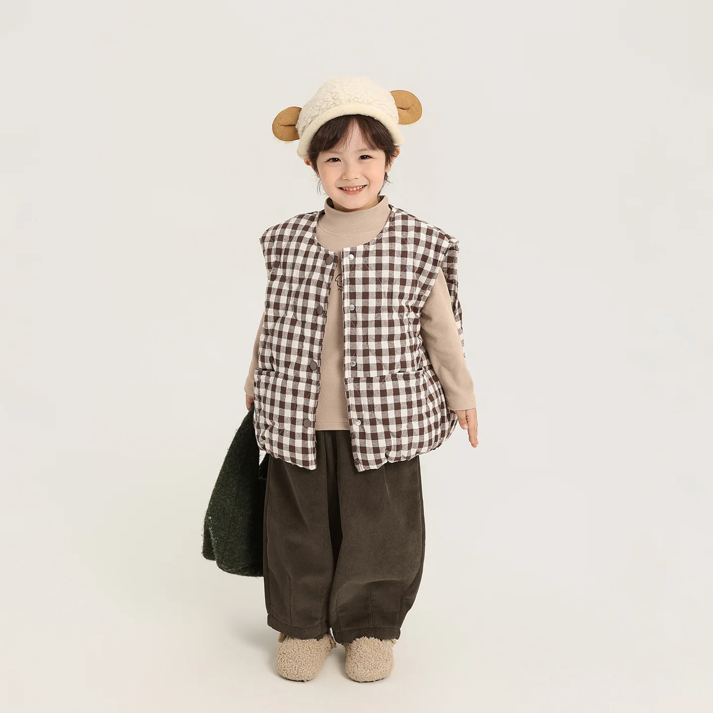 Boys' Cotton Vest Autumn Winter New Children's Checkered Cotton Vest Jacket Small and Medium-sized Children's Clothing