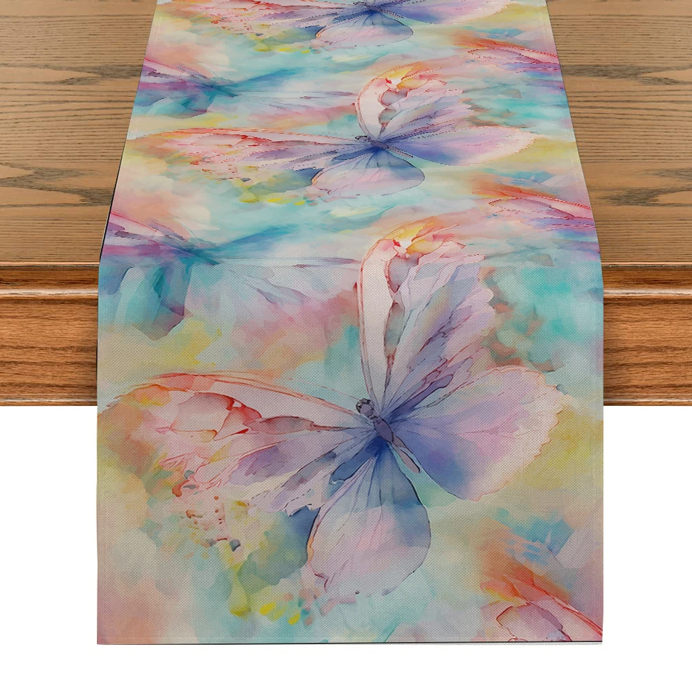 Watercolor Insects Butterflies Table Runner Kitchen Dining Decoration Table Runners Holiday Decorations Room Decor