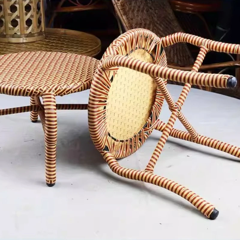 Handwoven Rattan Round Stool, Natural Boho Entryway Shoe Bench, Handmade Ottoman Seat for Living Room Bedroom Porch Home Decor