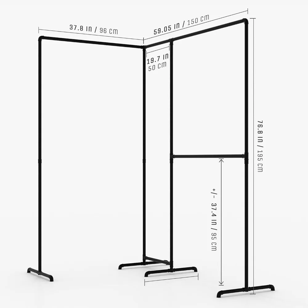 Industrial Design Coat Rack, Freestanding Coat Rack for Walk-In Wardrobe Wall, Clothes Rack Made of Black Sturdy Pipes, Black