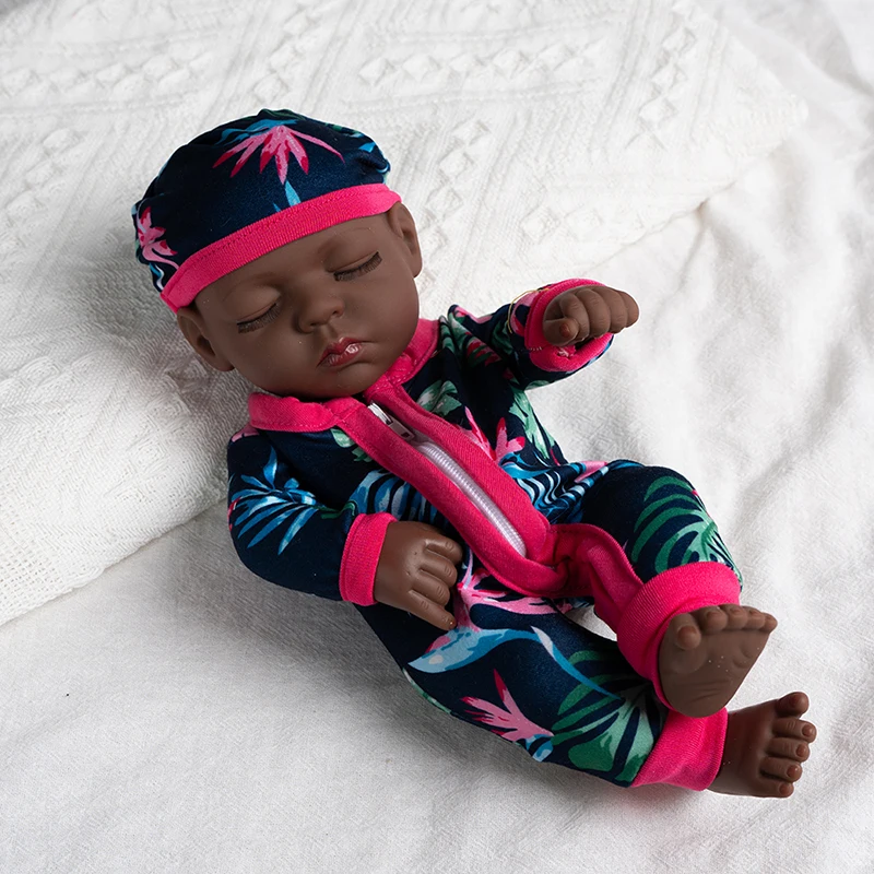 30 cm Reborn Baby Puppe Schwarz Weiche Volle Vinyl Baby Puppen Für 11,81 zoll Puppen Lebensechte Neugeborene Baby Puppe Geschenk puppe Spielzeug für Mädchen ﻿