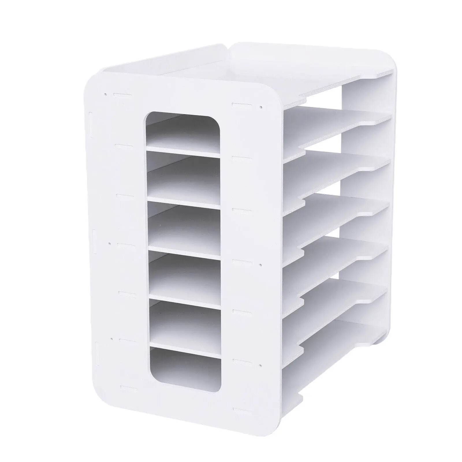 Loyalheartdy 7 Tier Letter Tray Paper Sorter Holder File Document Rack Shelf Desk Organizer for Home Office Classroom White