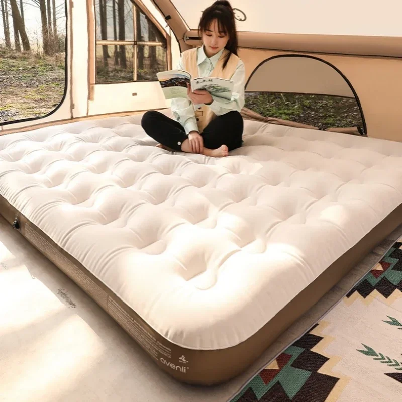 

Outdoor Inflatable Mattress Camping Flocking Air Bed Lightweight Tent Sleeping Bed Portable Single Double Air Mattress New