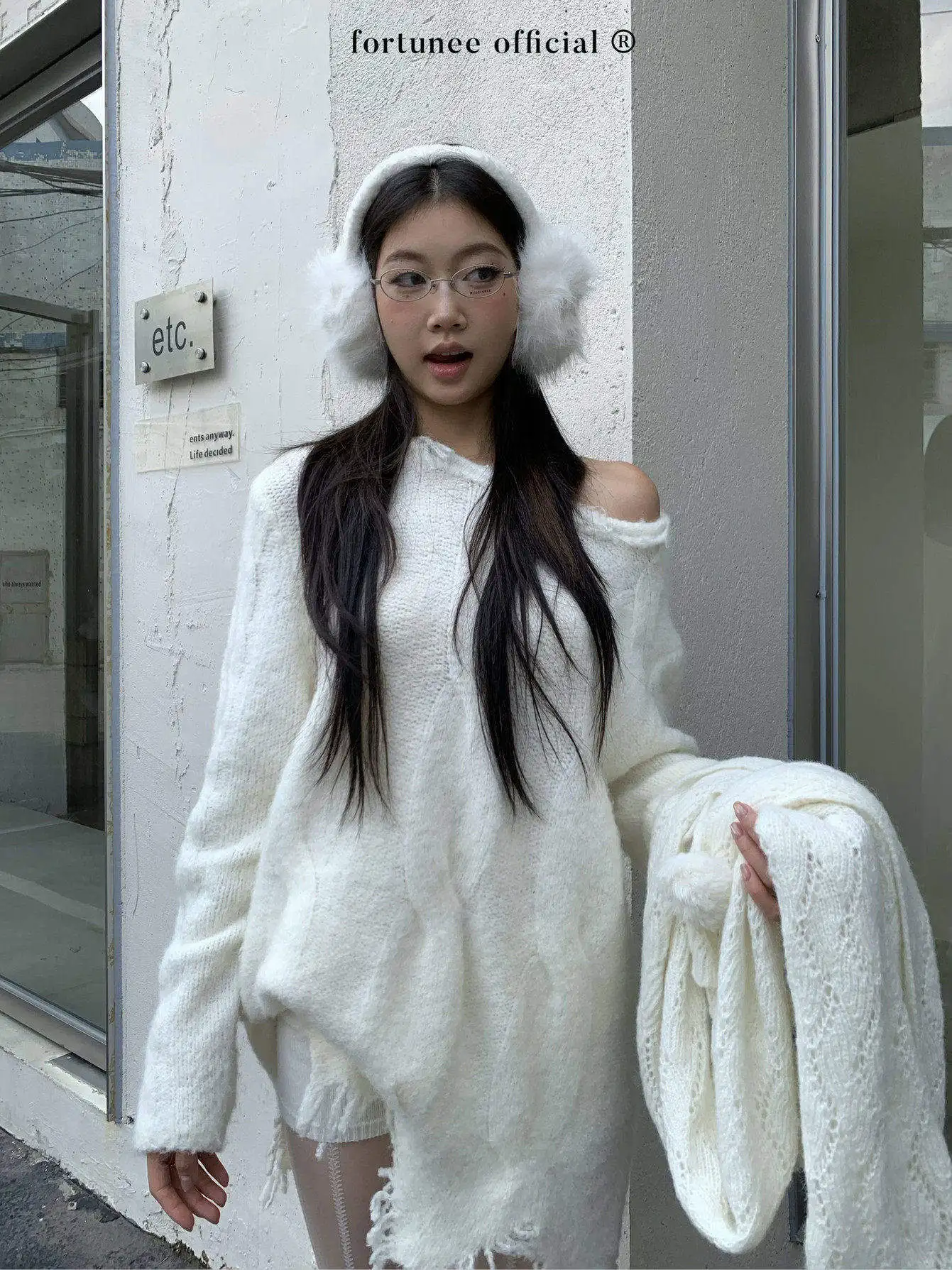 

Fortunee Autumn Winter Loose Knitted Sweater Women's Mid-Length Casual Long Sve Turtlene Warm Thermal Irregular Hem Twist