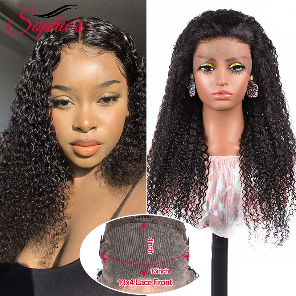 

Sophies 13*4 Lace Kinky Curly 12-30 Inches Wigs Human Hair Brazilian Hair Natural Color 150% Density Remy Hair Wigs For Women