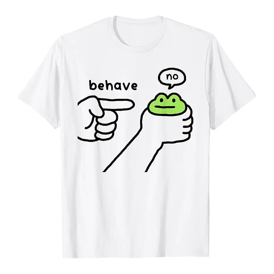 

Dishonest Frog Funny Frog Meme Behave No Cartoon Design T-Shirt Y2K Cute Frog Comics Aesthetic Clothes Sarcastic Joke Saying Tee