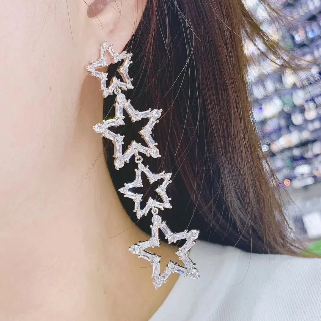 

Роскошные женские серьги с геометрической звездой и кристаллами кубического циркония, Дубай, ОАЭ, ювелирные изделия для свадебной вечеринки E6839