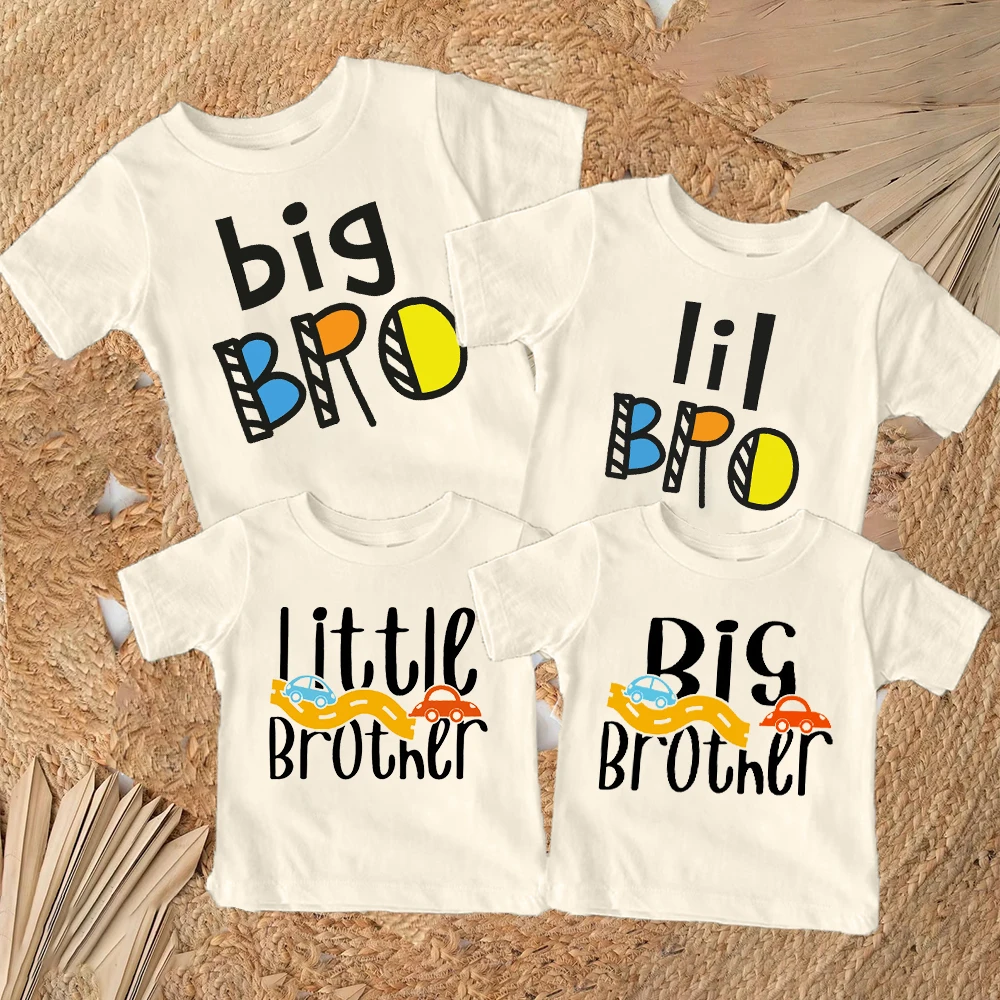 

Big Brother Little Brother Printed Shirt Kids Summer Sibling T-shirt Tops Boys Short Sleeve Tee Clothes Children Retro Outfit