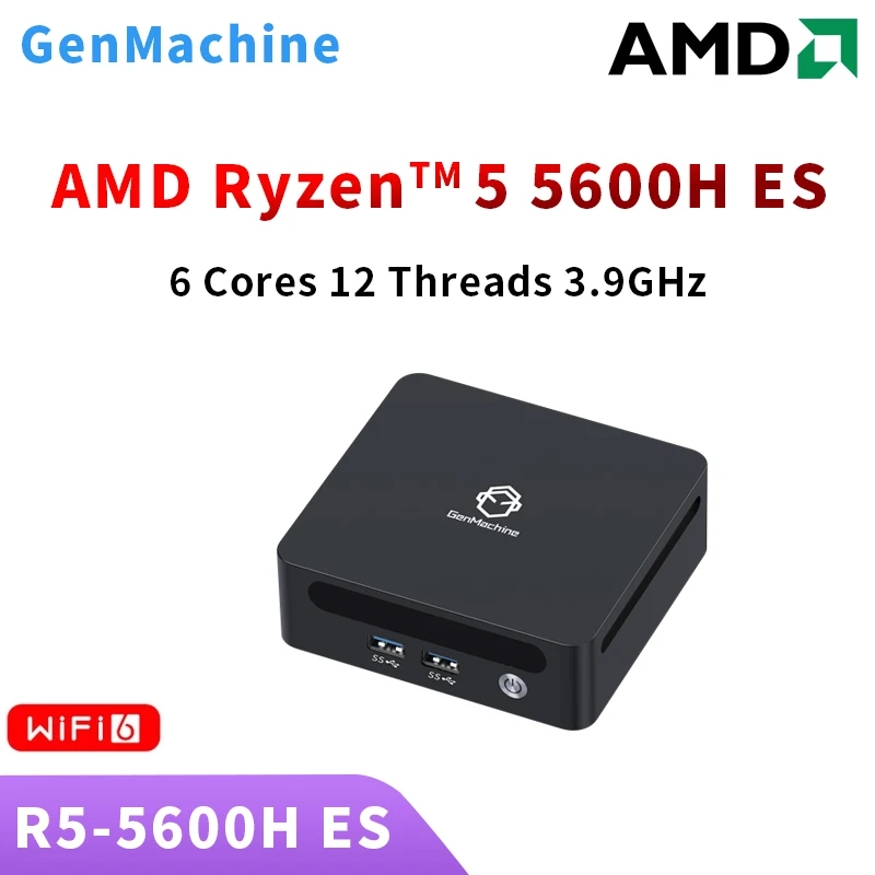 GenMachine AMD Ryzen 5 5600H ES 미니 PC, 컴퓨터 게임용 PC, 윈도우 11, 최대 지지대 64GB, 3200Mhz RAM, WIFI6