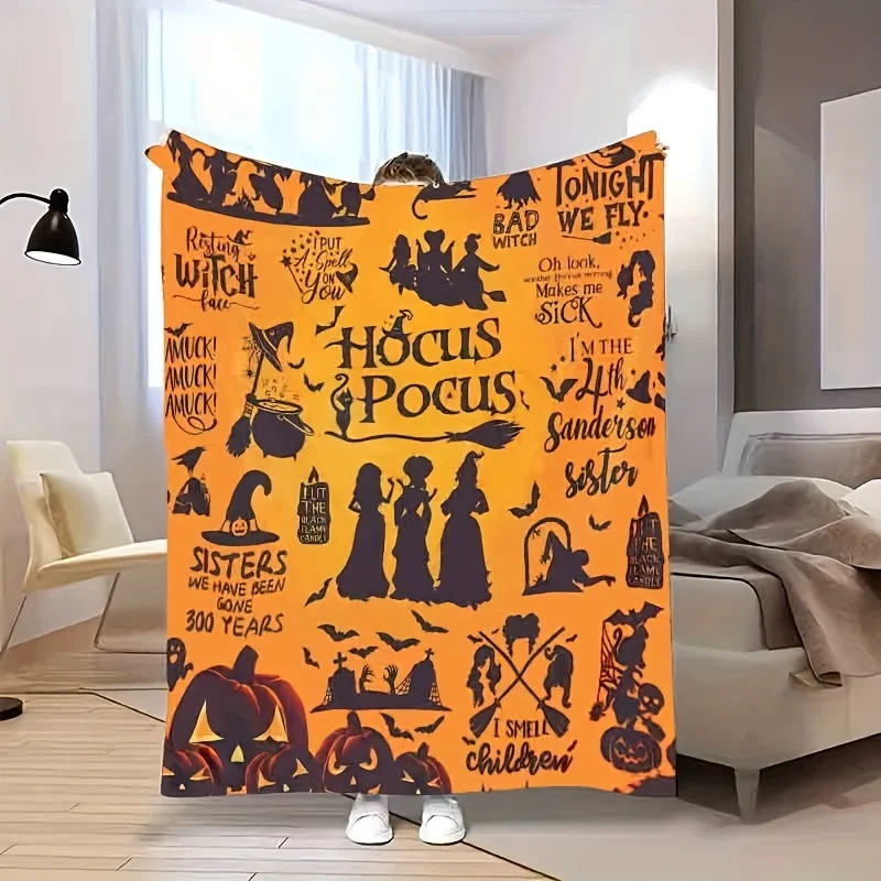 A Cozy Vintage Halloween-Themed Printed Flannel Blanket, Soft and Warm, The Perfect Gift , Suitable for Friends and Family