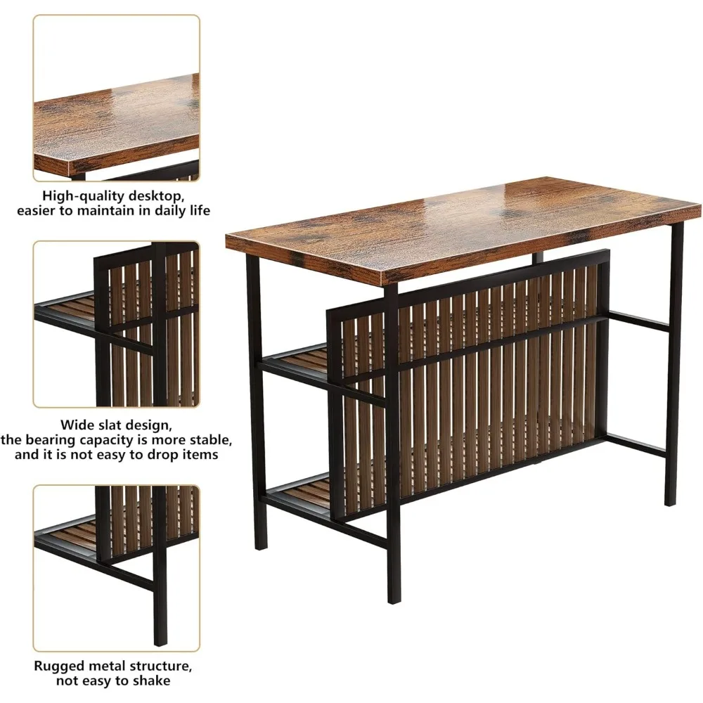 現代的な3ピースパブテーブルセット、長方形のバースツール、2ピース木製ダイニングコレクション、収納付きカウンターハイトテーブル