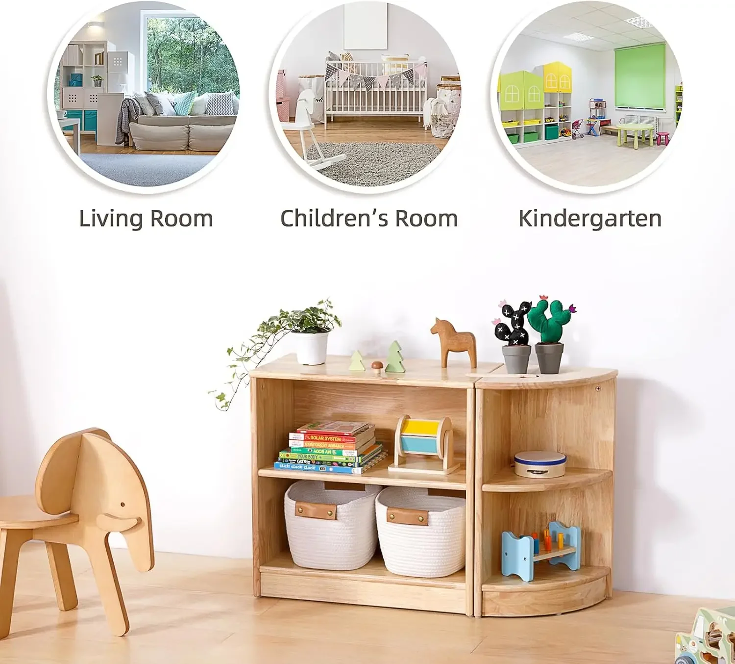 Holz-Montessori-Regal und Spielzeugaufbewahrung, 23,6" L, kompaktes Kleinkind-Bücherregal für kleine Räume, Aufbewahrungsschrank aus massivem Holz