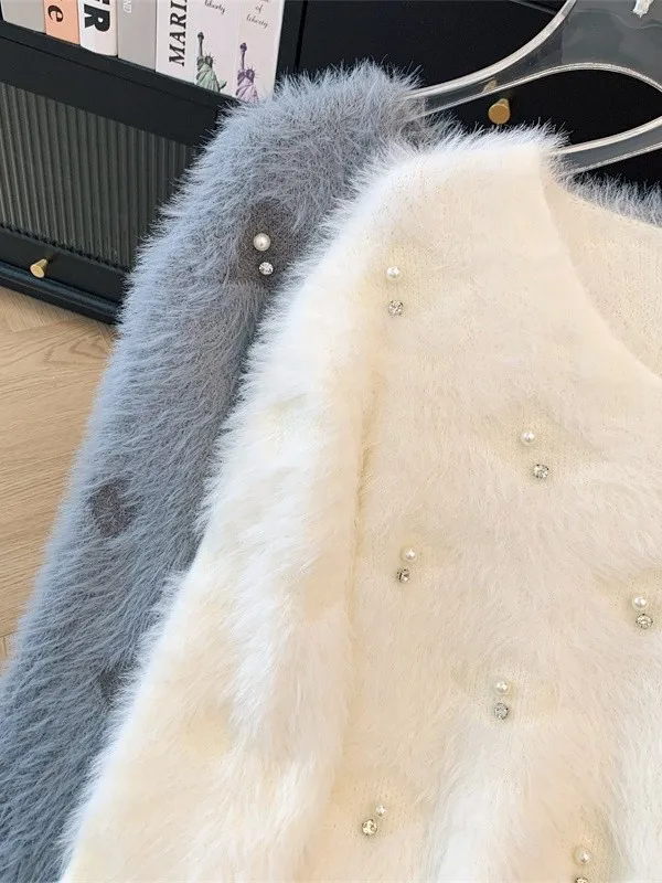 

Тяжелый вязаный свитер с бахромой, пальто, женская осенне-зимняя верхняя одежда, свободный меховой имитационный открытый кардиган