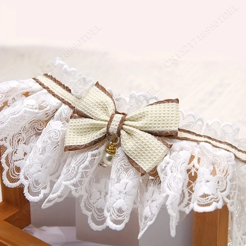 Lace Bowknot Pearl Collar Neckerchief Pet Cats Dog String Bib Necklace Necktie Strap Scarf Accessories Corbatin Para Perro