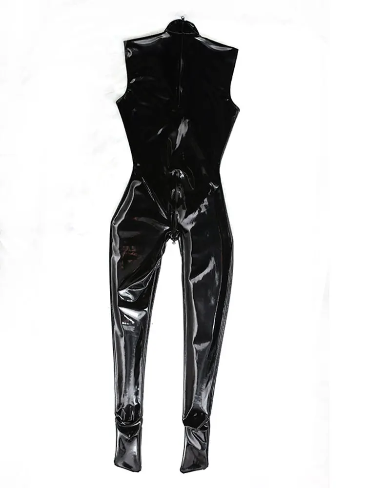 Latex Ammonia PVC Shiny Jumpsuit Sexy Cosplay Shapewear Stage Bodysuit Zipper Crotch Open Crotch Sleeveless Leotard Sexy Tights