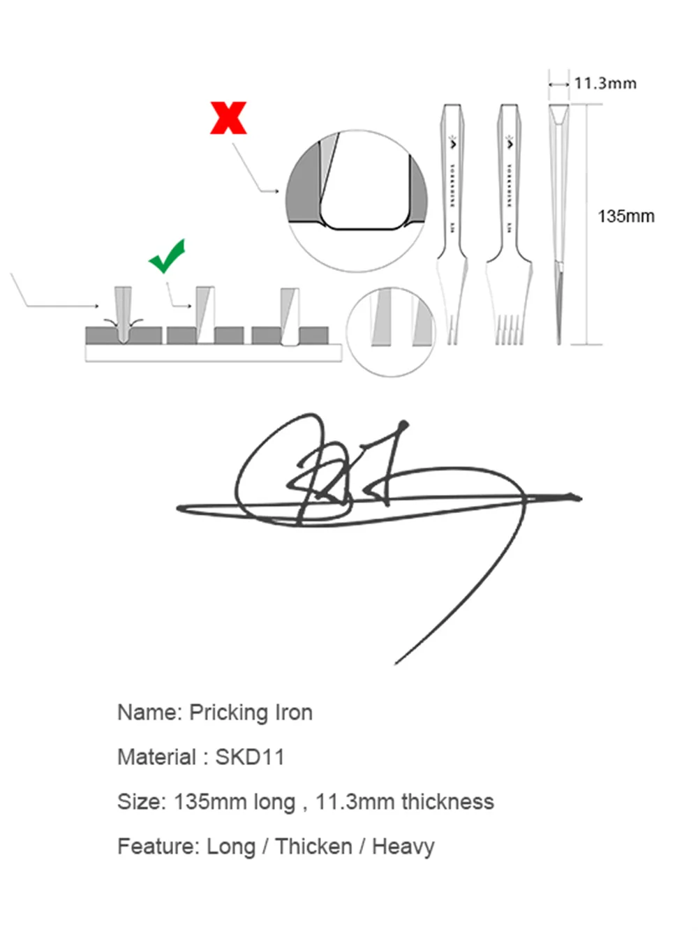 RCIDOS YORKSHINE perforatrice per cucire a mano, SKD11 artiglio per punzonatura manuale in pelle che colpisce il prezzo del ferro