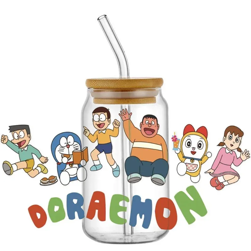 

Hot Selling UV DTF Transfer Doraemon Theme DIY Waterproof Custom Decals for 16oz Libbey Glasses Wraps Cup Can Easy to Use