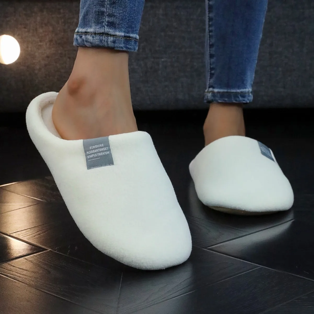 Autumn Winter Solid Slippers Women Men Household Bedroom Floor Couple Non-Slip Plush Closed Toe Design Home Flat Shoes Zapatos view 5
