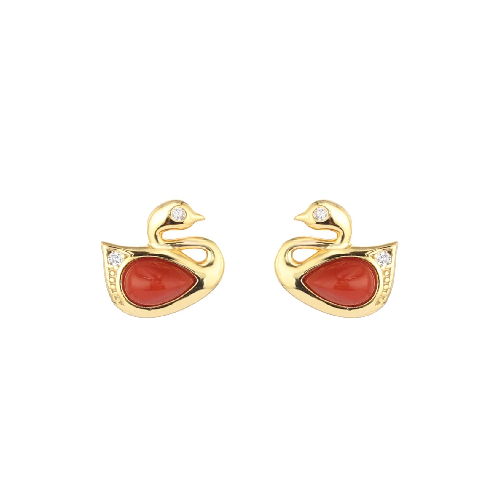 ES428 ZFSILVER 925 Silver Korean Fashion Luxury Trendy South Red Agate Love Fine Mini Swan Earrings Jewelry Women Match-all Girl