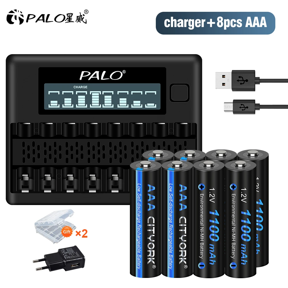 1100mAh AAA Rechargeable Battery 1.2V Ni-MH AAA Battery Rechargeable Batteries aaa Battey with 8-Slot LCD Quick Charger