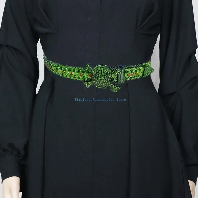 97QE Shinning Buckle Belt Woman Man Teens Locomotive Belt for Jeans Skirt