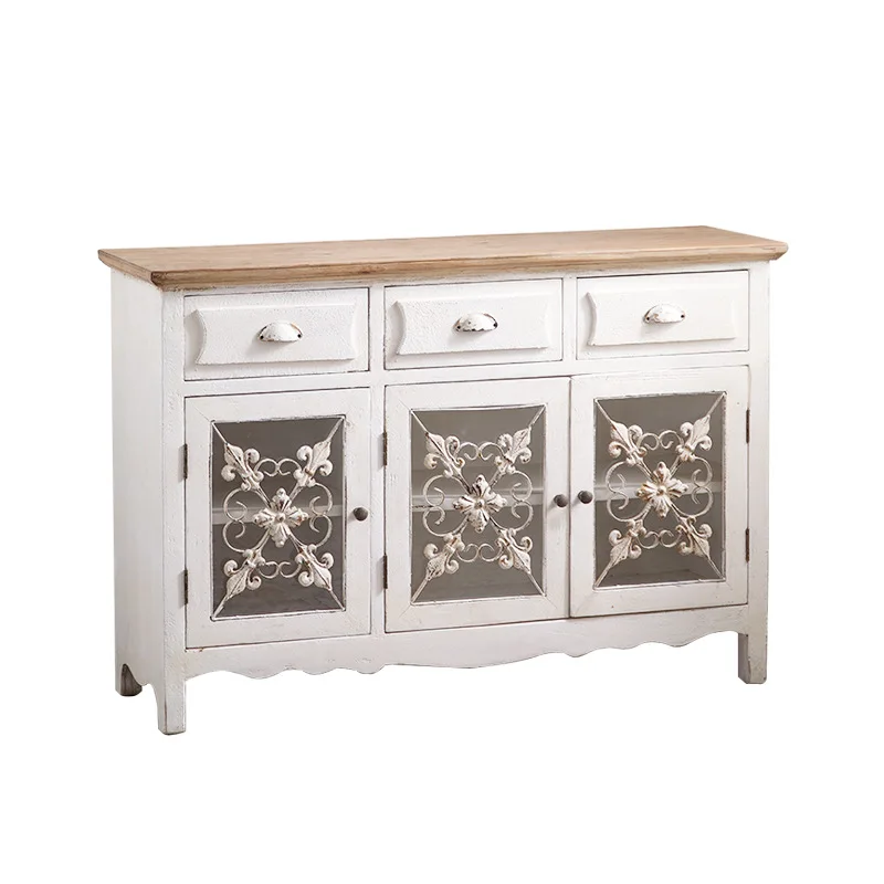 

French retro entrance foyer side cabinet B & B home solid wood living room entrance cabinet American old storage locker