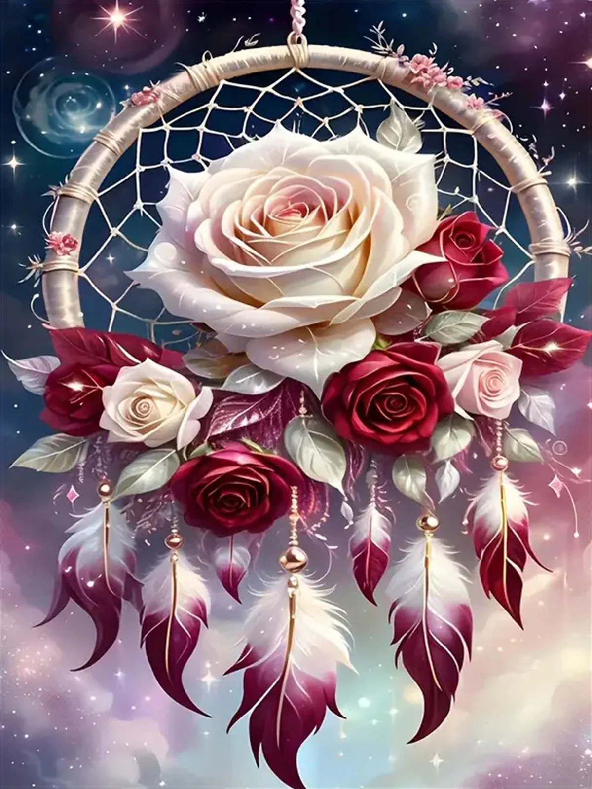 Attrape-rêves rose, peinture à l'huile numérique par numéros, toile DIY, décoration murale pour salle de jeux ou chambre, cadeau adapté aux débutants