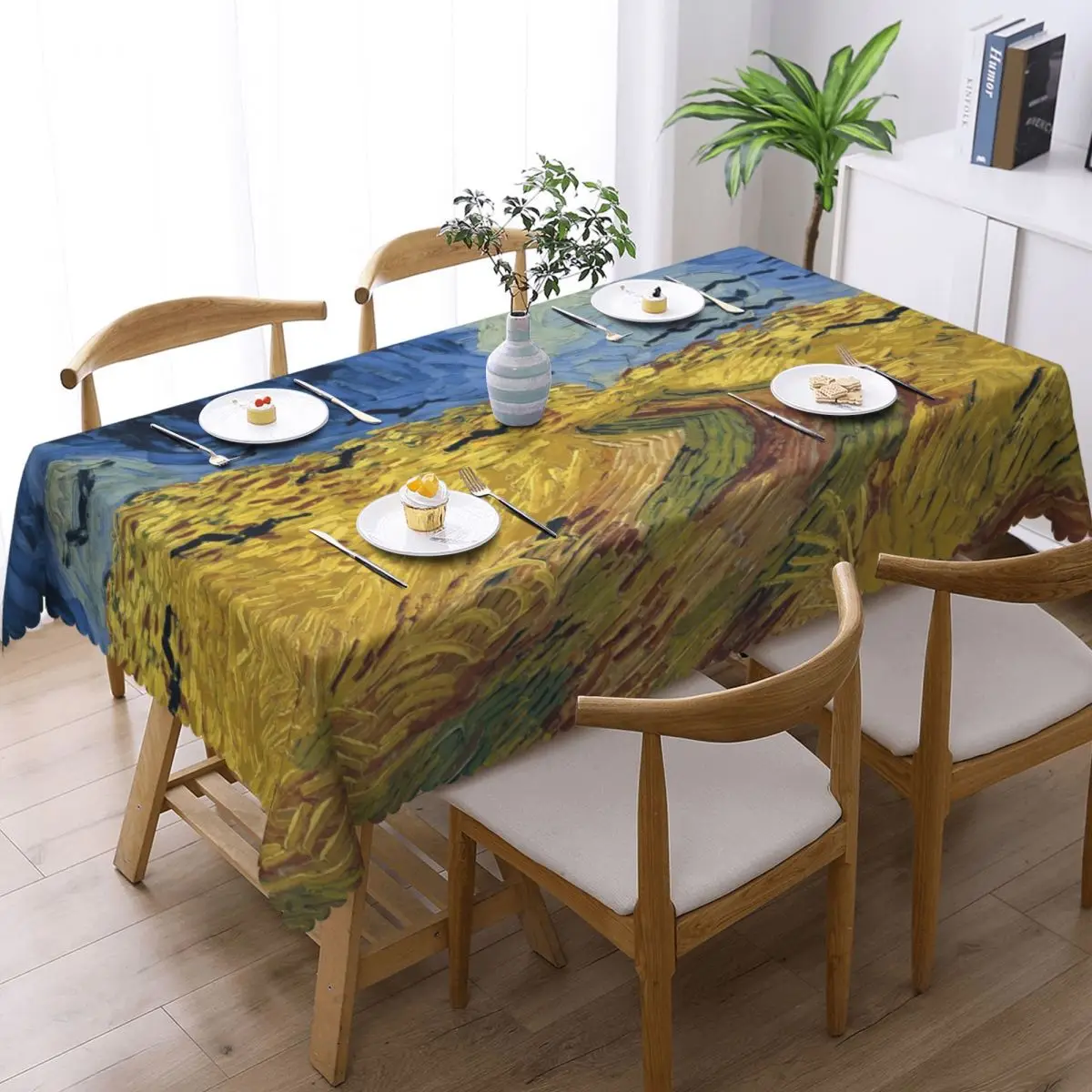 Custom Wheatfield With Crows Rectangular Tablecloth Oilproof Table Cloth Vincent Van Gogh Painting Table Covers