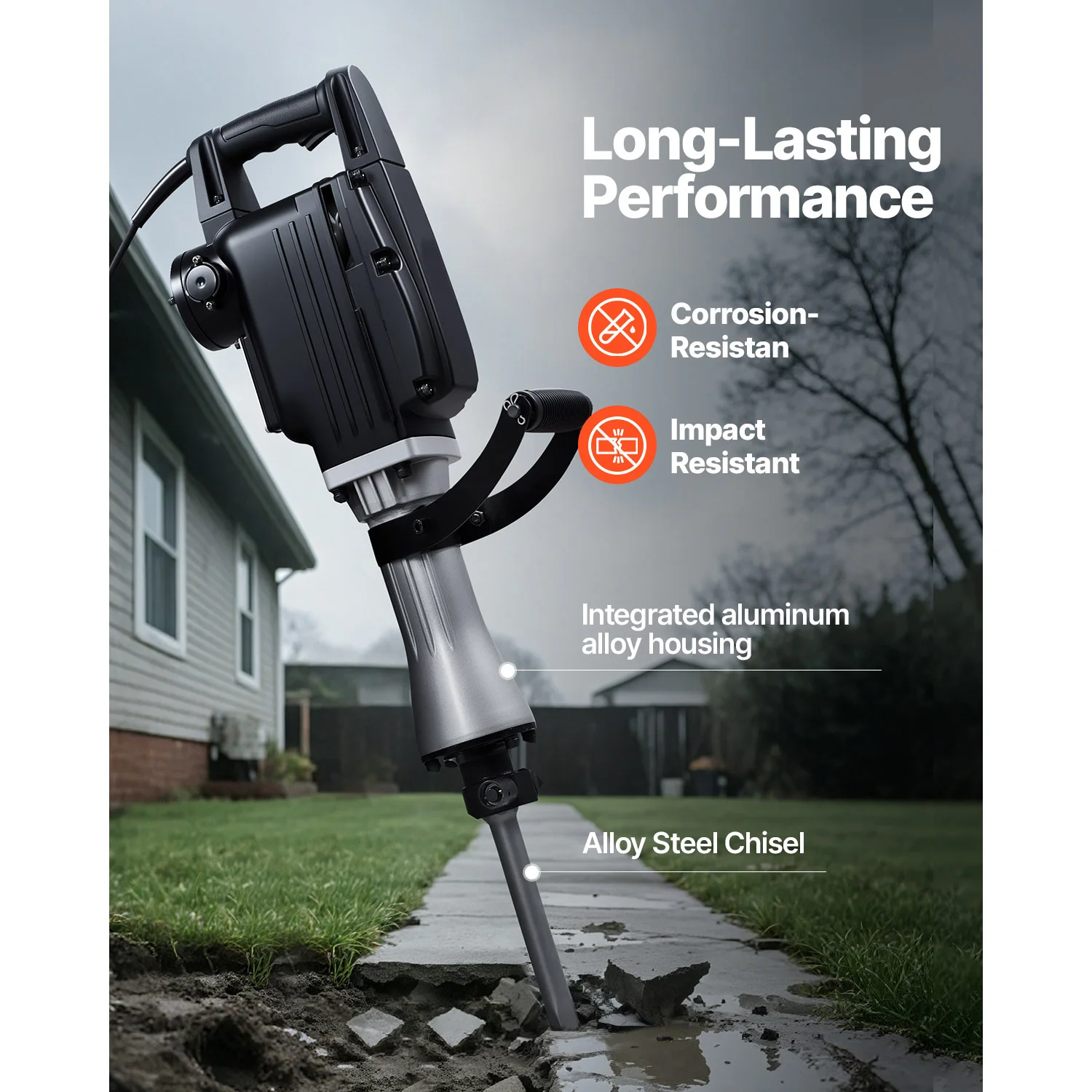 SucceBuy 철거용 잭 해머 2800W 강력한 전기 잭해머 1200 BPM 콘크리트 브레이커 운반 케이스 장갑 포함