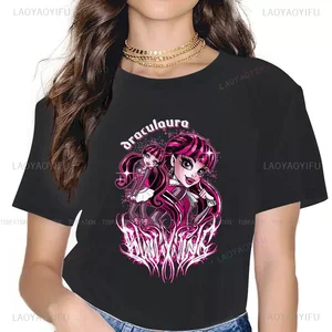 تي شيرت Draculaura Monster عالي المطبوعة للنساء ، رقبة ، عتيق ، Kawaii ، ملابس الشارع محببة مؤنثية ، مضحك أنيمي تيشرت ، الصيف أفضل 12 ملابس Monster High Draculaura مبيعا - رقم 7