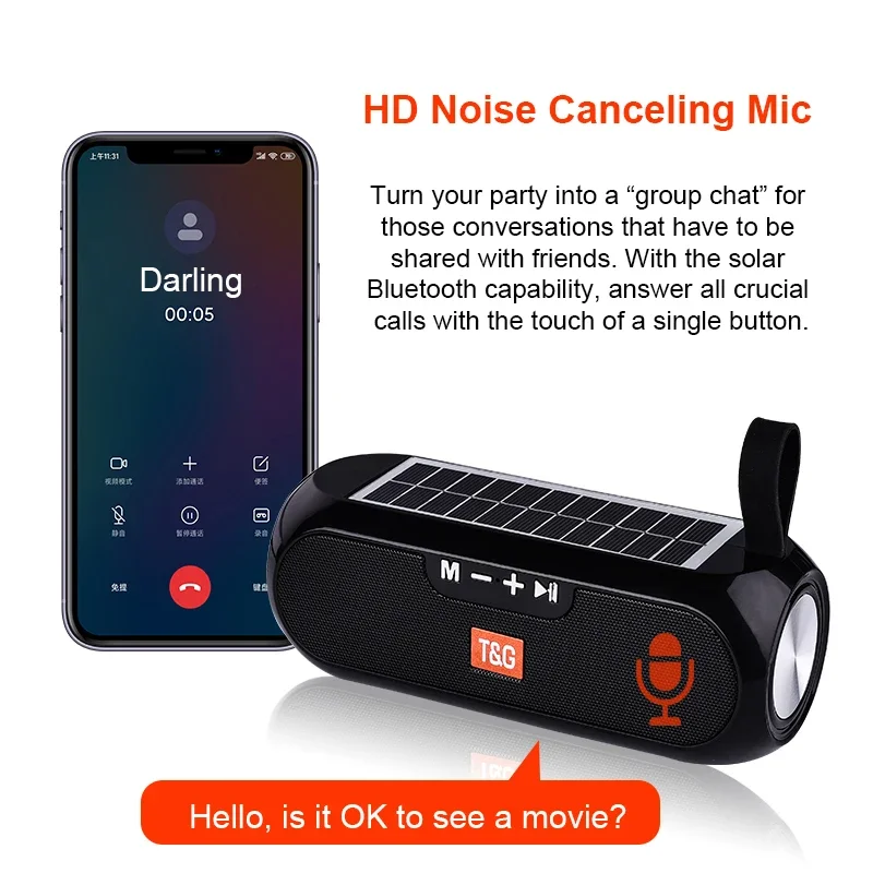 Портативный беспроводной Bluetooth-динамик с солнечной зарядкой, уличный сабвуфер