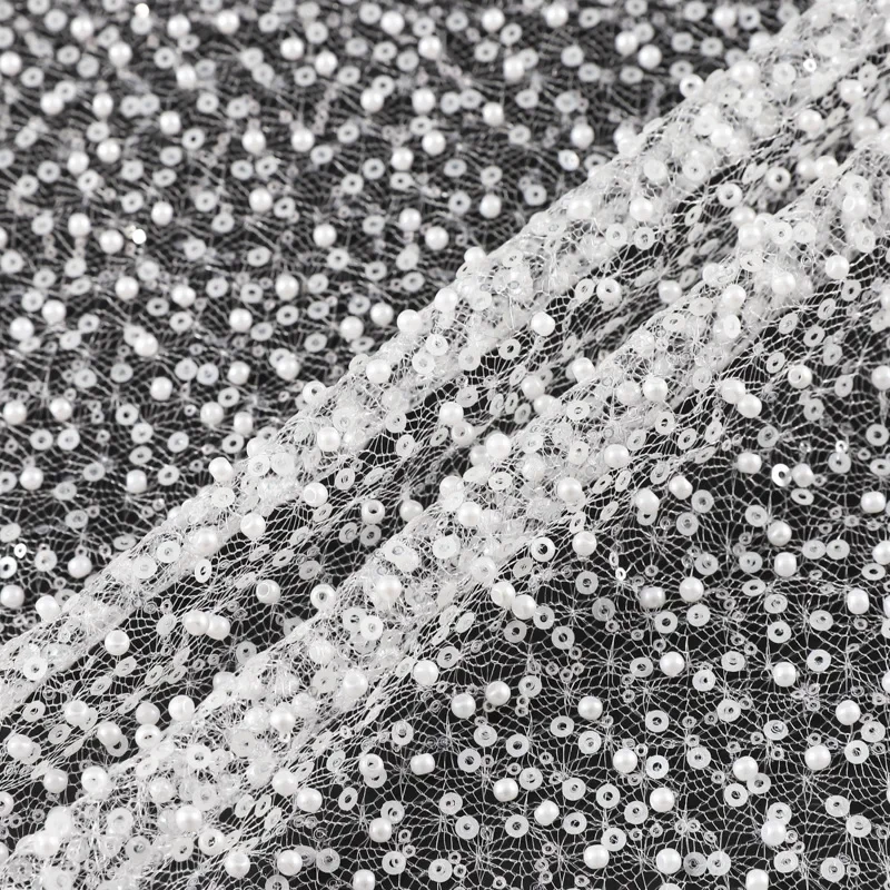 

Sequin Mesh Bead Embroidery Fabric Wedding Dress Tulle Dress Handmade Sewing Material
