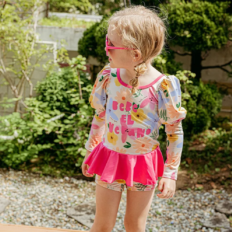 Swimming Suit for Girls Boys Cute Printed Long Sleeve Trousers Beach Swimwear for Kids Quick-dry Swimdress image 4