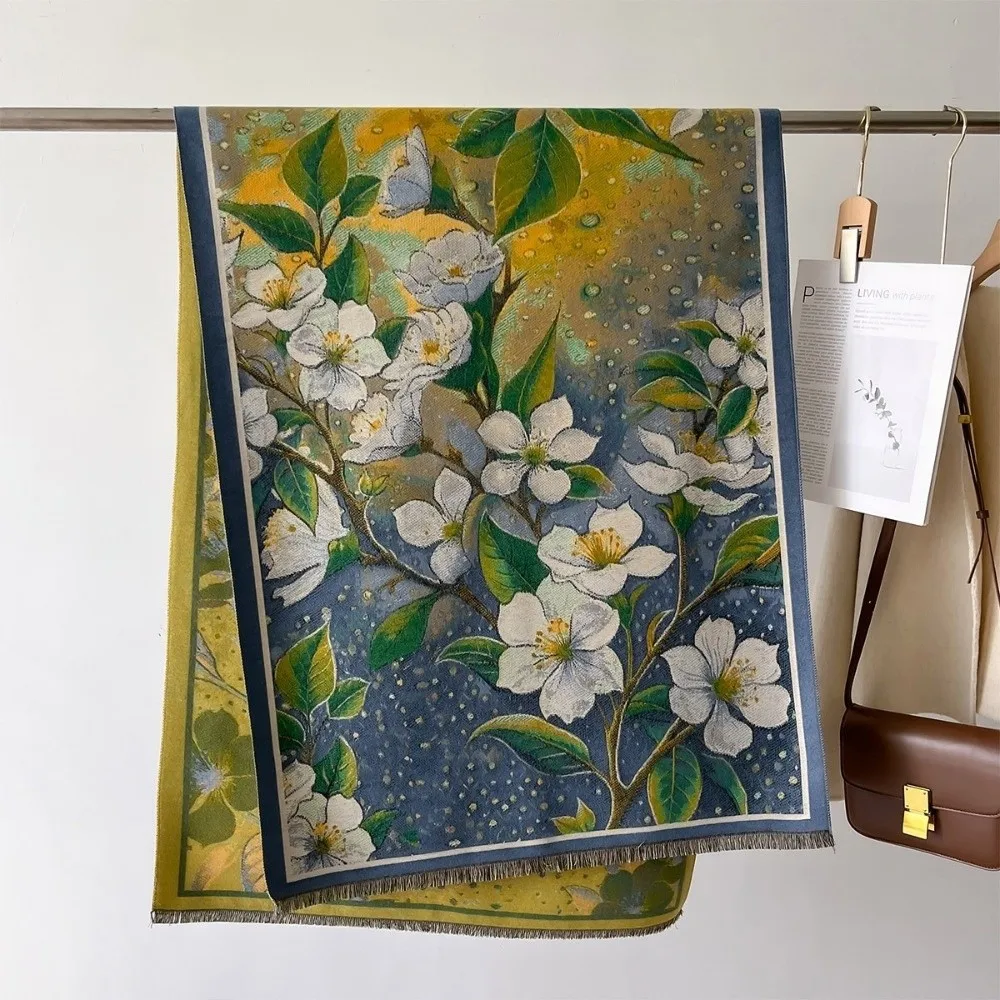 

Имитация кашемира, картина маслом, шарф, утолщенный роскошный элегантный жаккардовый платок с цветочным принтом, одеяло из пашмины