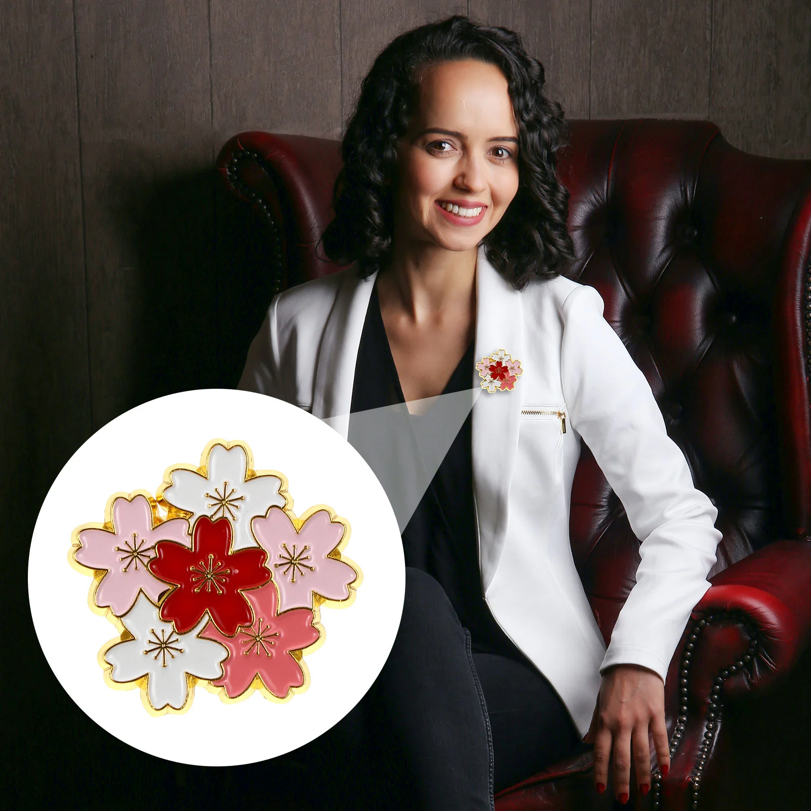 

Japanese Style Brooch Elegant Breastpin Alloy Badge Clothes Cherry Blossom Fashion Glitter