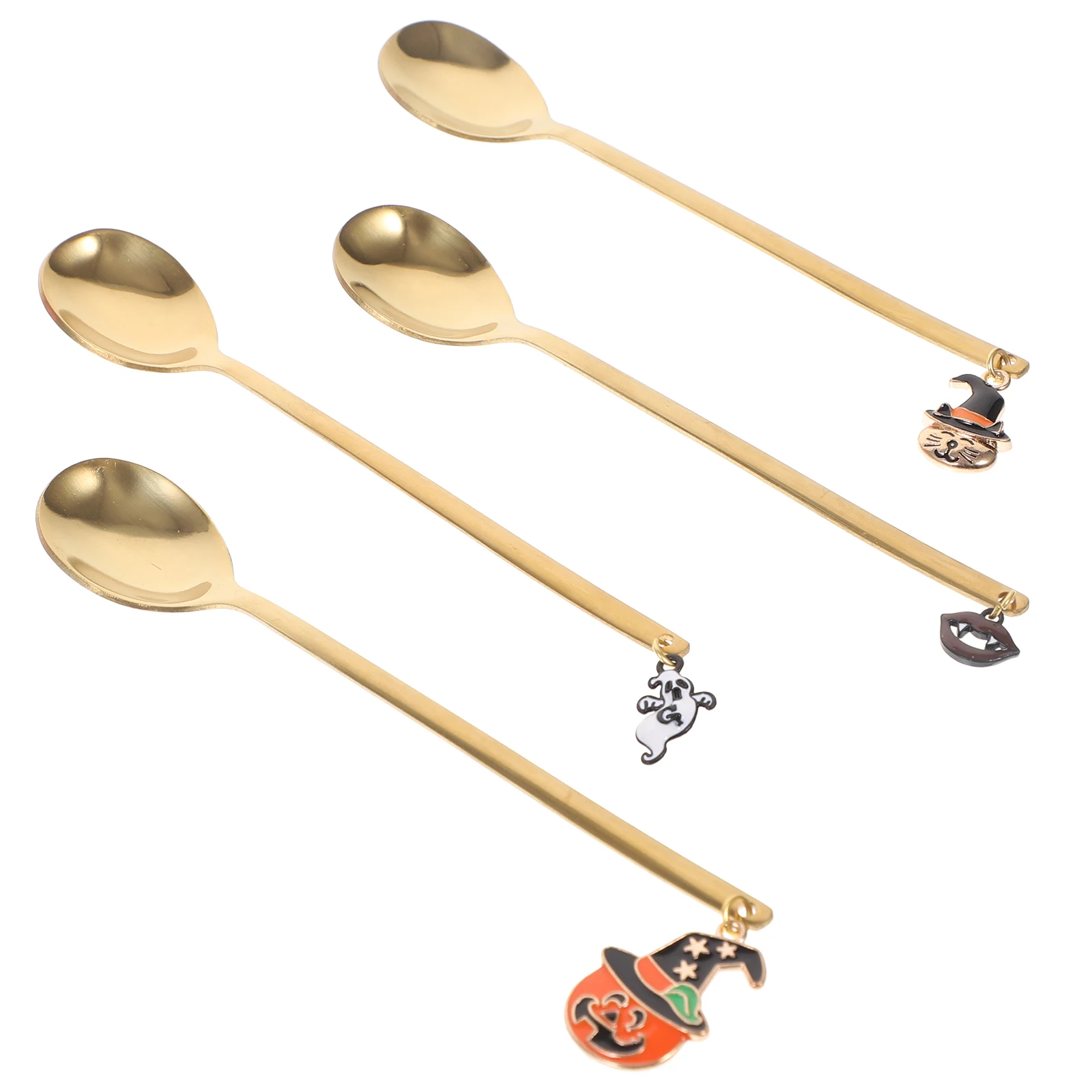 

4 Pcs Dessert Spoon Pumpkin Tableware Coffee Golden Spoons Stainless Steel Sugar