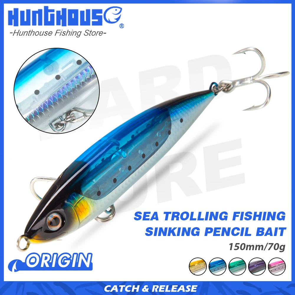 

Hunthouse Sinking Pencil Bait Saltwater Fishing Lure 150mm 68g Trolling Laser Reflective Coating Flash Blade for Tuna Mackerel