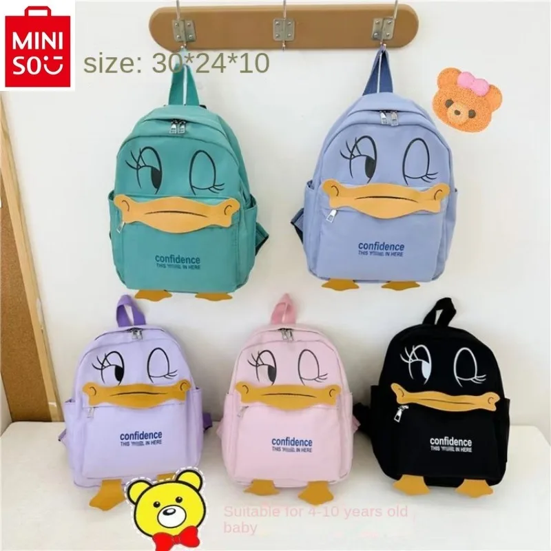 MINISO ransel perjalanan luar ruangan kartun Disney tas penyimpanan kapasitas besar cetak lucu Donal Bebek kualitas tinggi pelajar