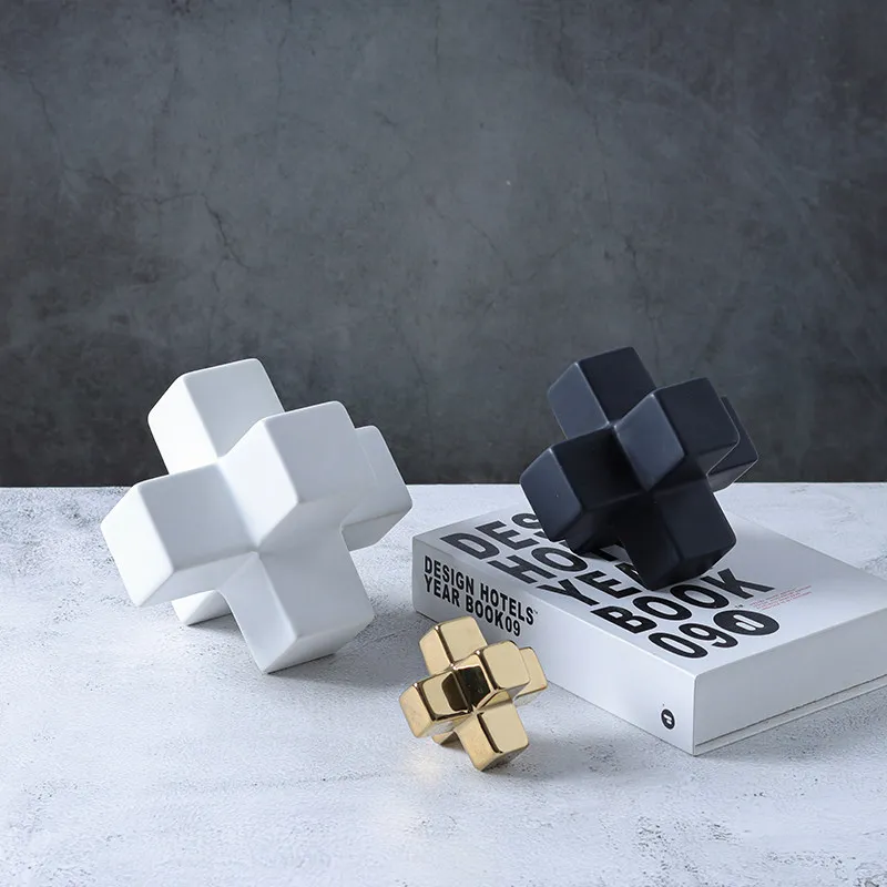 Creative Geometric Cross Square Ceramic Books Rely on Interesting Ornaments Creative Bookcase Desktop Decorations Crafts