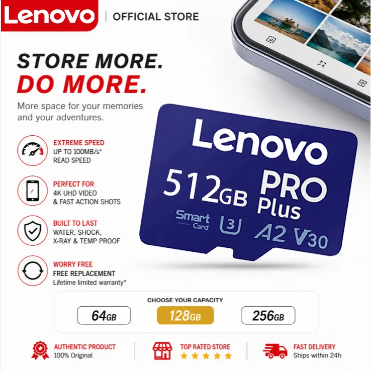 Оригинальная карта памяти Lenovo Micro TF SD UHS-I I A2 V60 для Nintendo Switch, флеш-карты памяти 128 ГБ для Insta360 DJI Drone