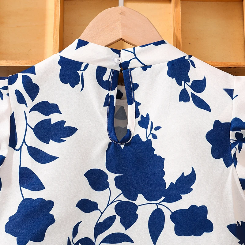 Royal Blue Outfit 2025 New Summer 8-12 Years Preteen Girls 2 pcs Printed Vest & Button Trim Skorts Fashion Korean Style Girls Se