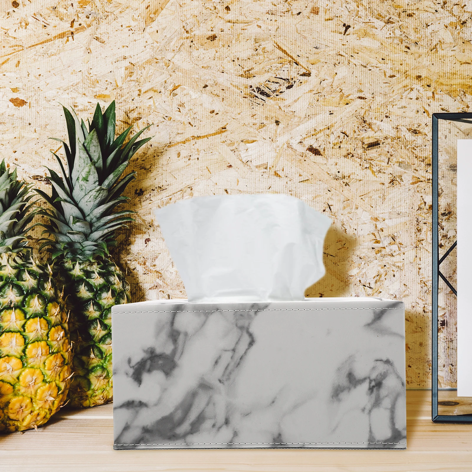 

Marble Pattern Tissue Box Rectangular Holder Dispenser Storage Case Portable Napkin Container Home Bathroom Wood