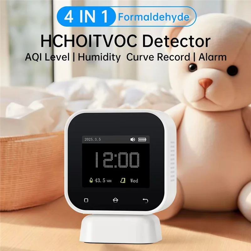 A69Z 4 In 1 Air Quality Monitor Formaldehyde Detector HCHO TVOC HUM AQI Temperature Tester