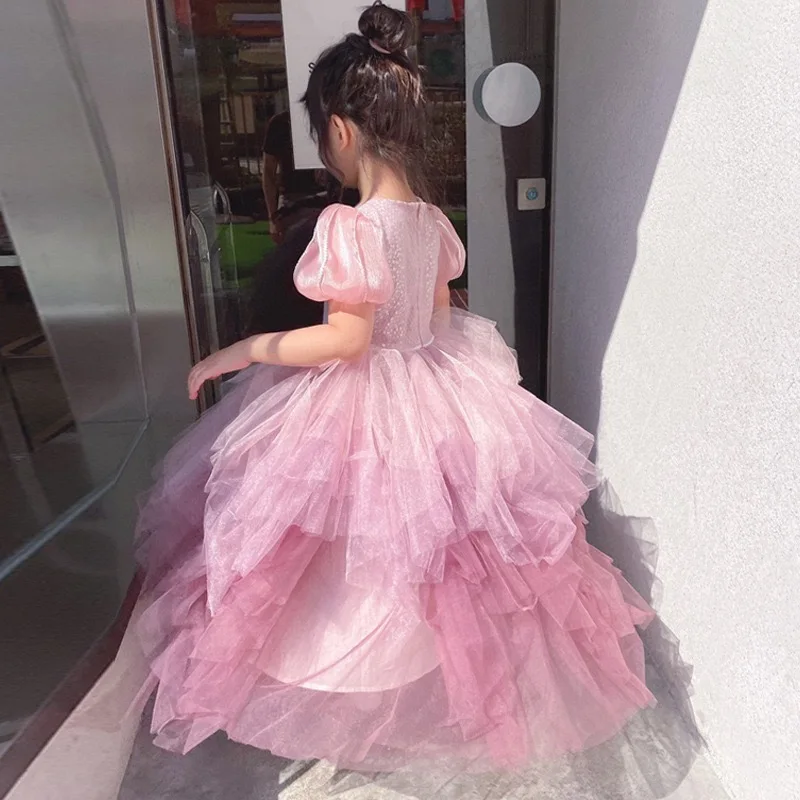 Luxury Sequin Lace Flower Girl Wedding Evening Bridesmaid Dress Formal Occasion Children Graduation Clothes Performance Costumes