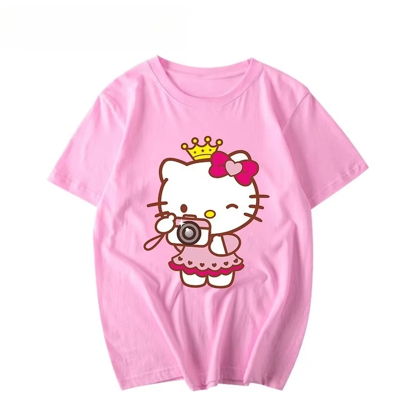 Women's New Cute Hello Kitty Pattern Printed Top Oversized Unisex Couple Trend Plus Size Loose Casual Short-sleeved T-shirt